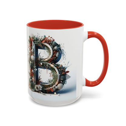 Monogram 'B' Accent Coffee Mug – Floral Holiday Initial 15oz