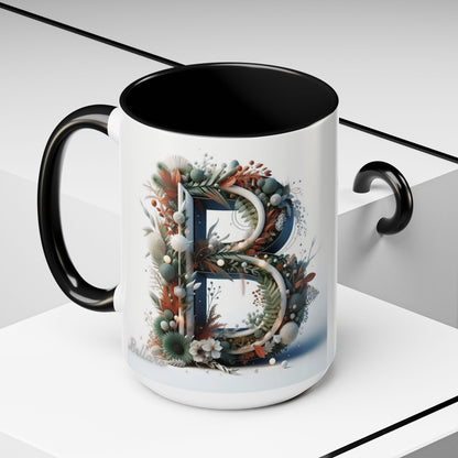 Monogram 'B' Accent Coffee Mug – Floral Holiday Initial 15oz