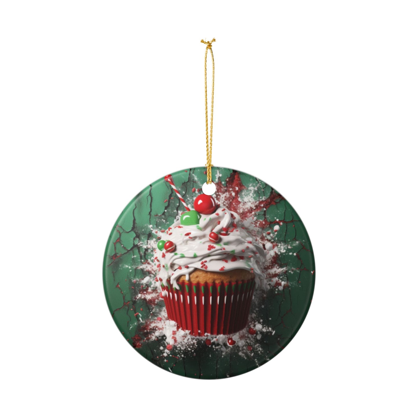 Ceramic Ornament - 3D Christmas Cupcake Decor