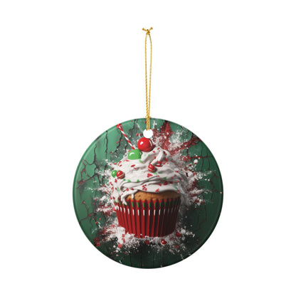 Ceramic Ornament - 3D Christmas Cupcake Decor