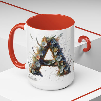 Floral Monogram 'A' Accent Coffee Mug — Artistic Alphabet Initial Gift
