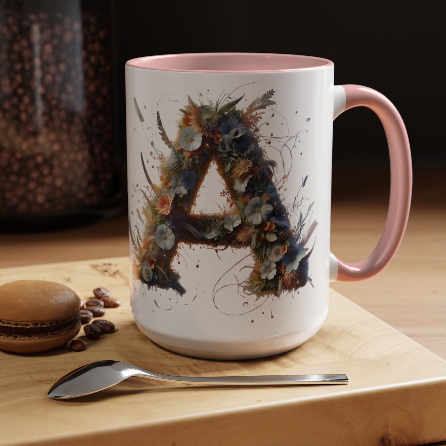 Floral Monogram 'A' Accent Coffee Mug — Artistic Alphabet Initial Gift