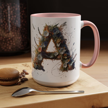 Floral Monogram 'A' Accent Coffee Mug — Artistic Alphabet Initial Gift
