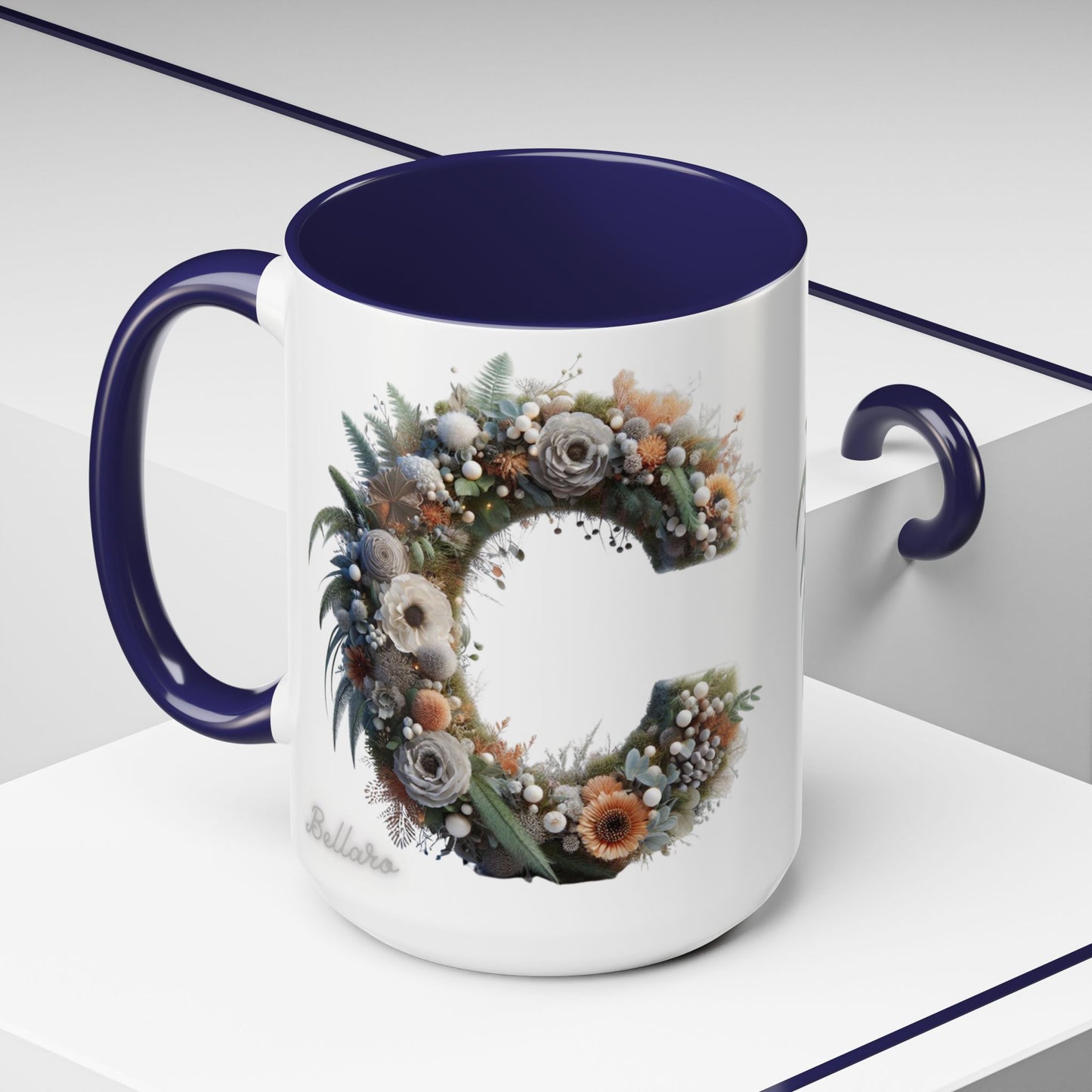 Floral Letter 'C' Accent Coffee Mug — Monogram Initial Ceramic Mug