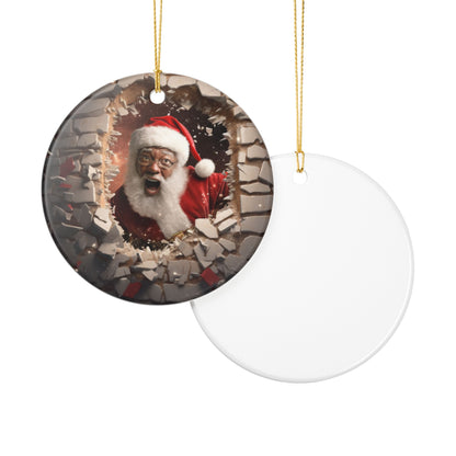 Santa Breaking Through Ornament - Hilarious Holiday Ceramic 3D Decoration