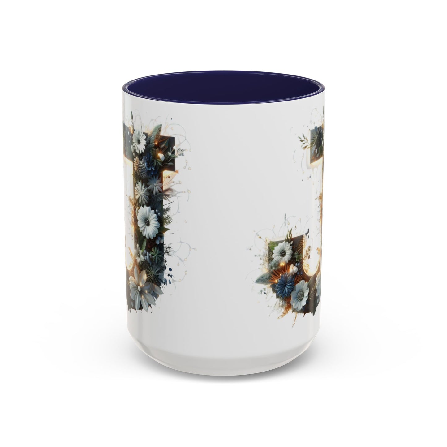 Floral Monogram Coffee Mug — Letter 'J' Accent Mug 15 oz