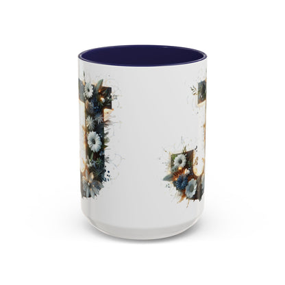 Floral Monogram Coffee Mug — Letter 'J' Accent Mug 15 oz