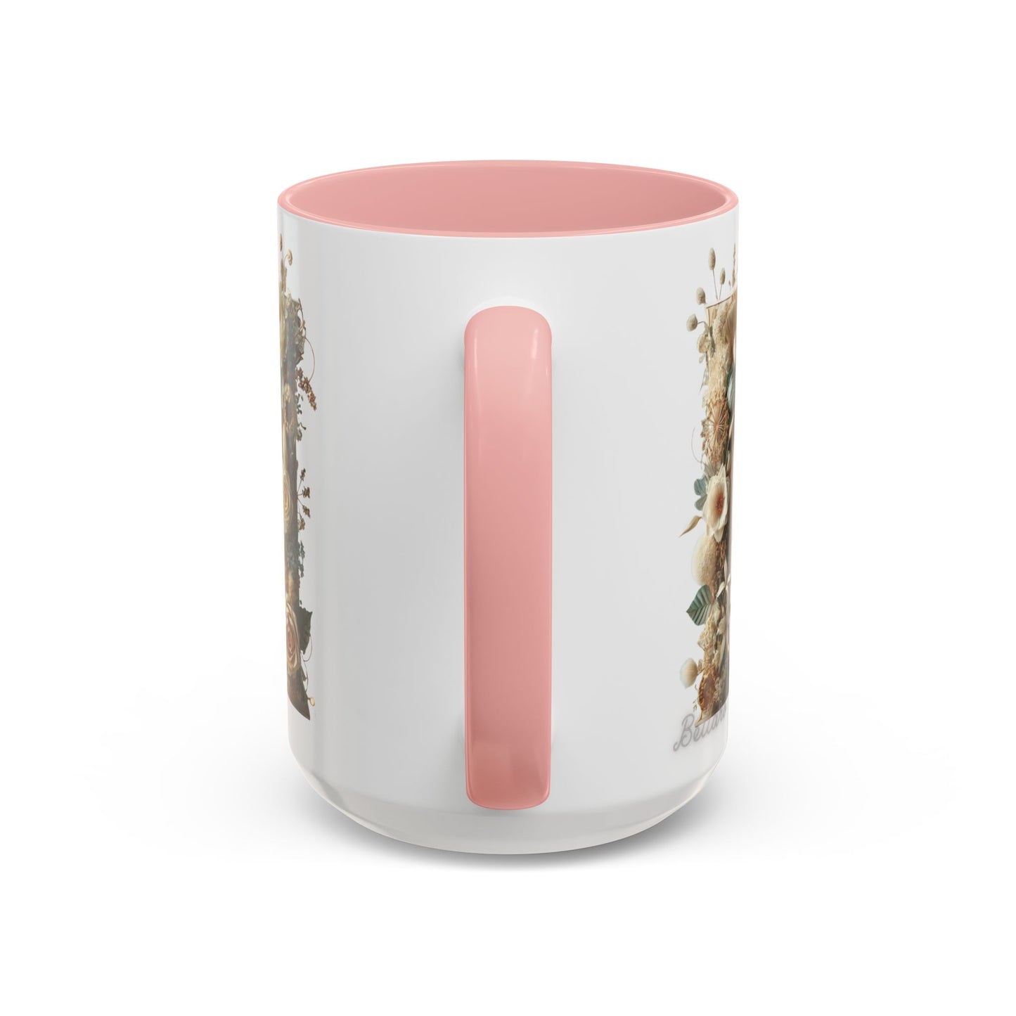 Floral Monogram 'M' Accent Coffee Mug — Rustic Botanical Initial Gift 15oz