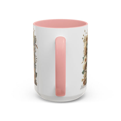 Floral Monogram 'M' Accent Coffee Mug — Rustic Botanical Initial Gift 15oz