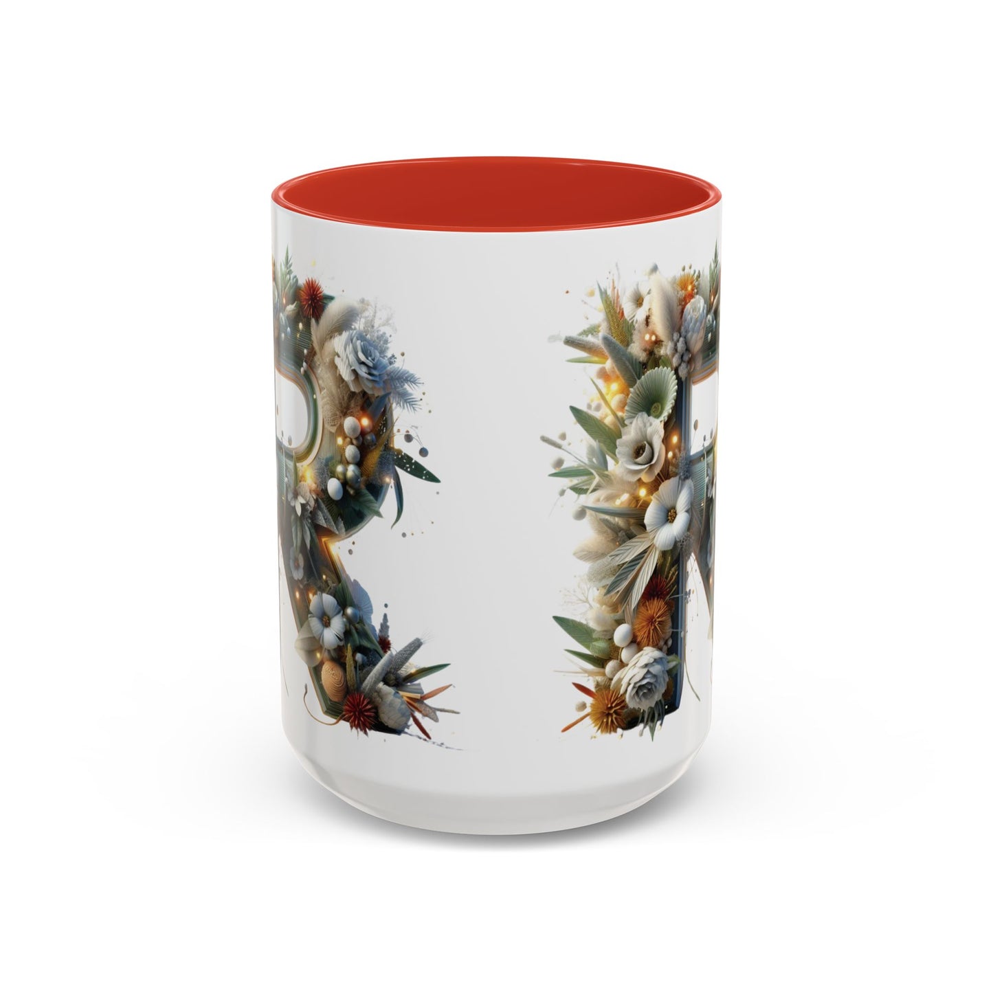 Personalized Monogram 'R' Artistic Floral Accent Coffee Mug 15oz