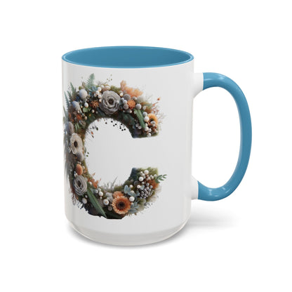Floral Letter 'C' Accent Coffee Mug — Monogram Initial Ceramic Mug