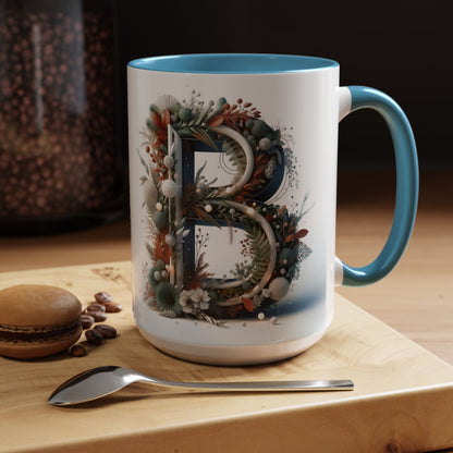 Monogram 'B' Accent Coffee Mug – Floral Holiday Initial 15oz