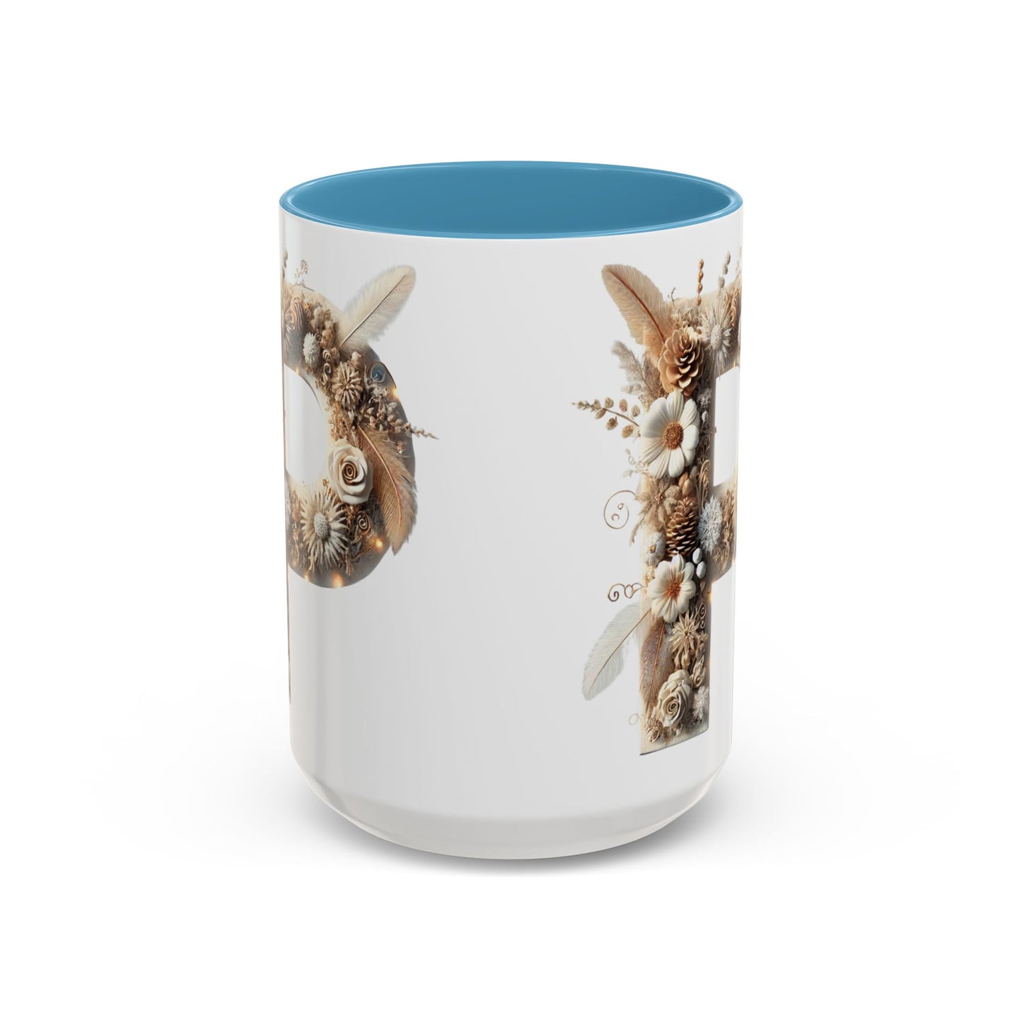Earthy Letter 'P' Accent Coffee Mug — Botanical Initial Mug 15oz