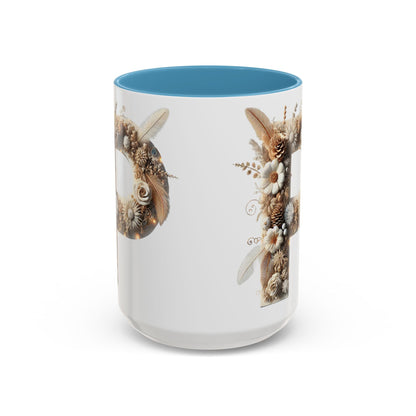 Earthy Letter 'P' Accent Coffee Mug — Botanical Initial Mug 15oz