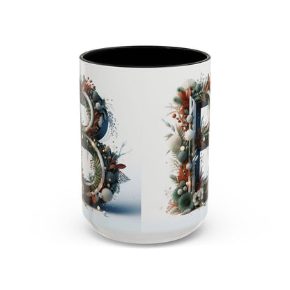 Monogram 'B' Accent Coffee Mug – Floral Holiday Initial 15oz