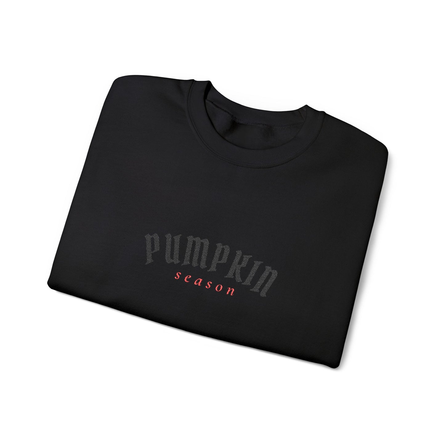 Crewneck Sweatshirt — Embroidered Black “Pumpkin Season” Fall Graphic