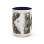 Floral Letter 'K' Accent Coffee Mug — Elegant Botanical Monogram Gift 15oz