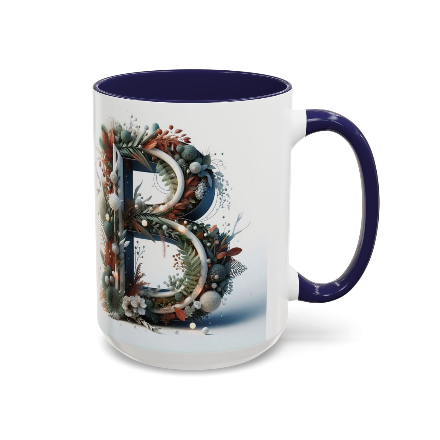 Monogram 'B' Accent Coffee Mug – Floral Holiday Initial 15oz