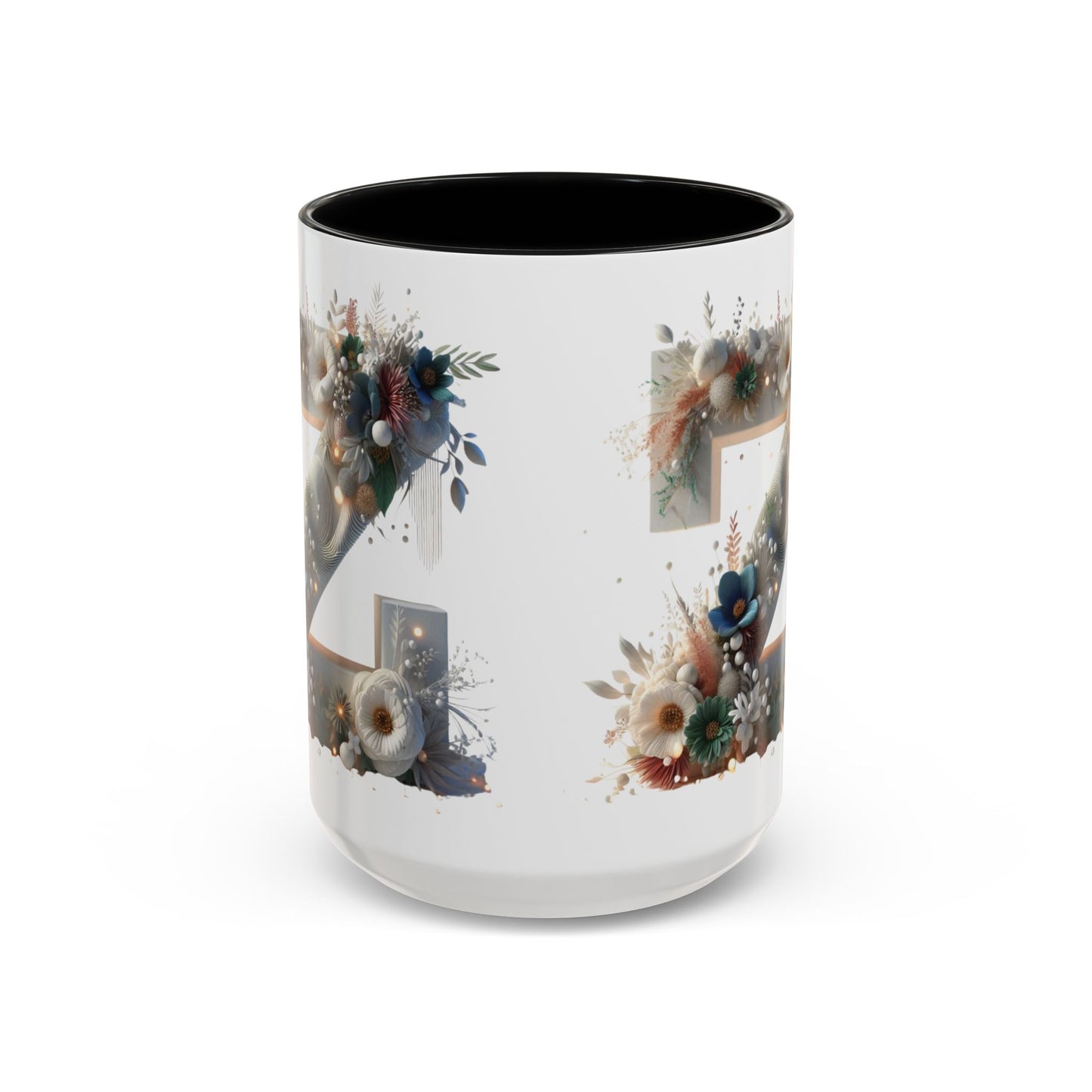 Floral Monogram 'Z' Accent Coffee Mug — 15oz Personalized Initial Mug