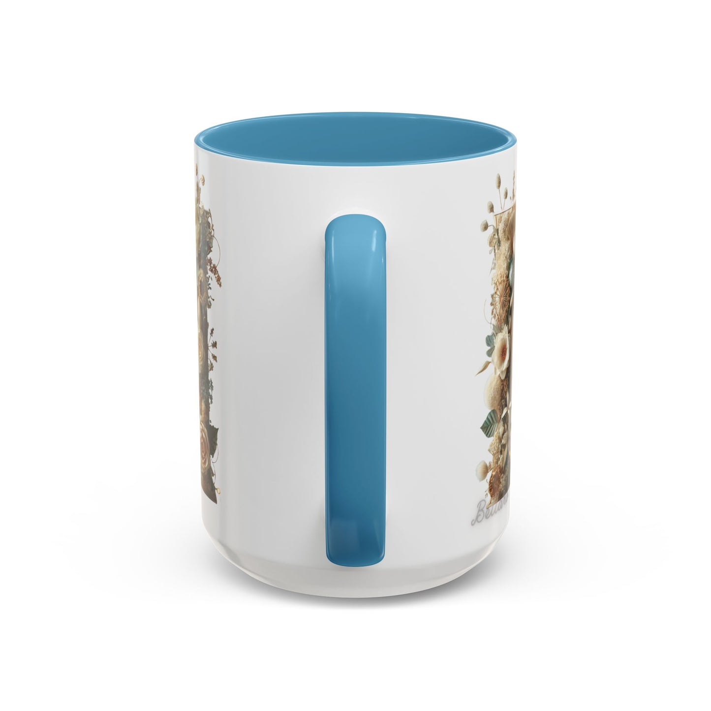 Floral Monogram 'M' Accent Coffee Mug — Rustic Botanical Initial Gift 15oz