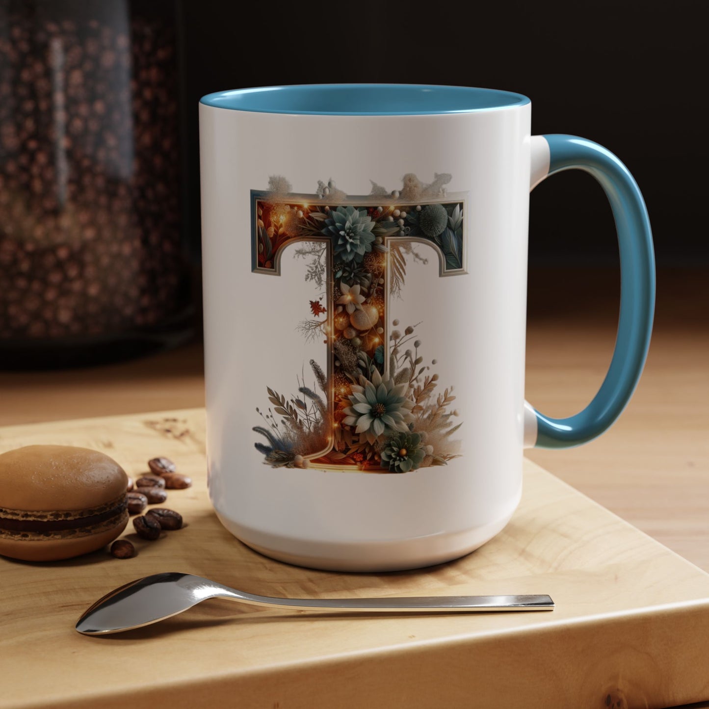 Accent Letter 'T' Coffee Mug — Colorful 15oz Personalized Initial Mug