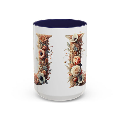 Floral Monogram 'U' Accent Coffee Mug – Floral Letter U Ceramic Mug 15oz