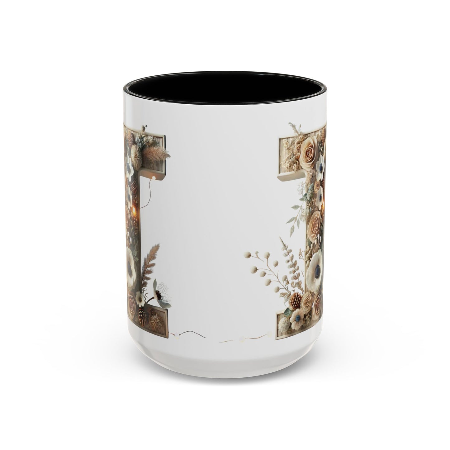 Artistic Letter 'I' Accent Coffee Mug — Rustic Monogram Initial Gift 15oz