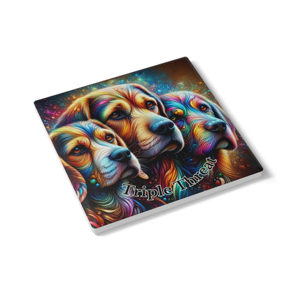 Colorful Trio Dogs Ceramic Coaster — 'Triple Threat' Beagle, Labrador & Rottweiler