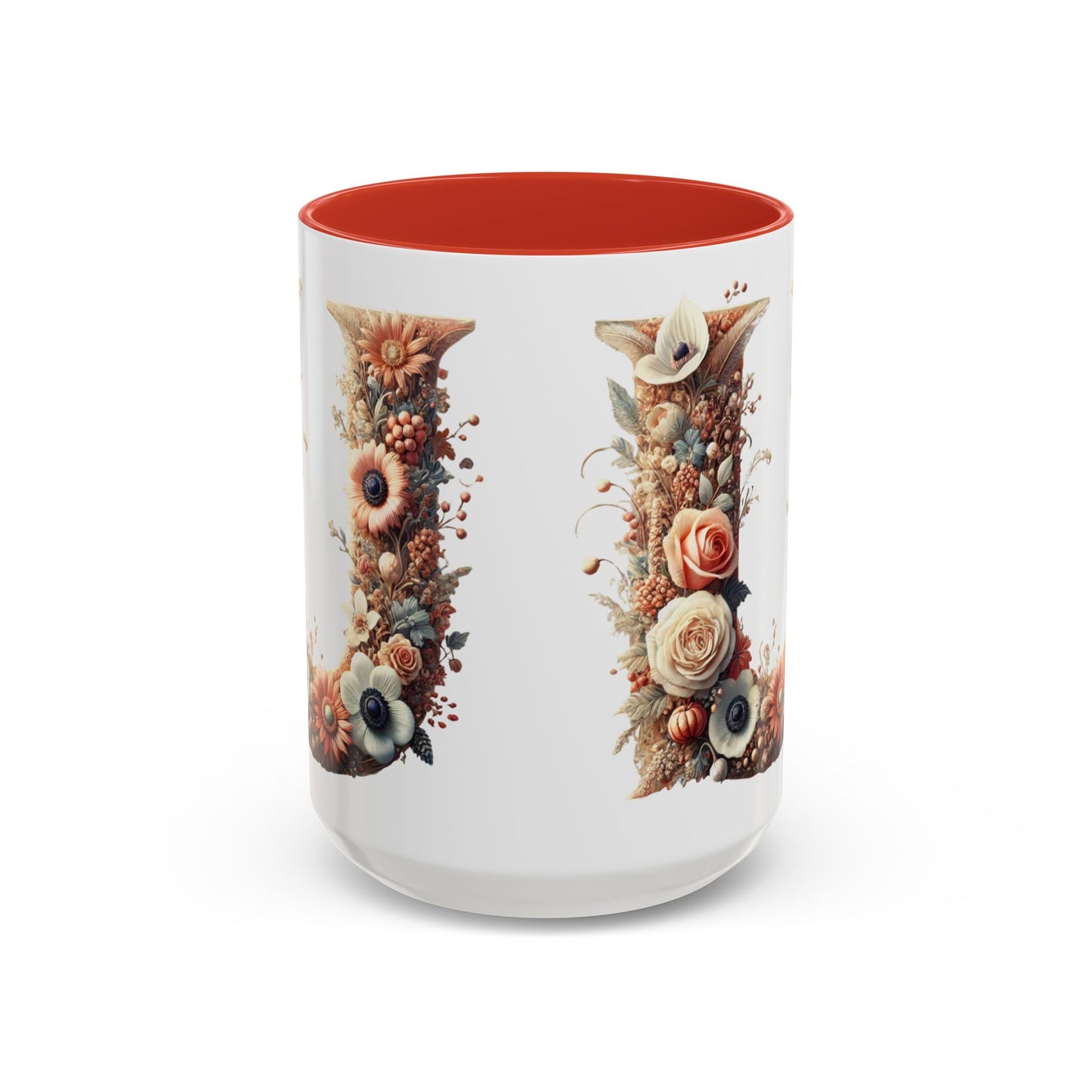 Floral Monogram 'U' Accent Coffee Mug – Floral Letter U Ceramic Mug 15oz