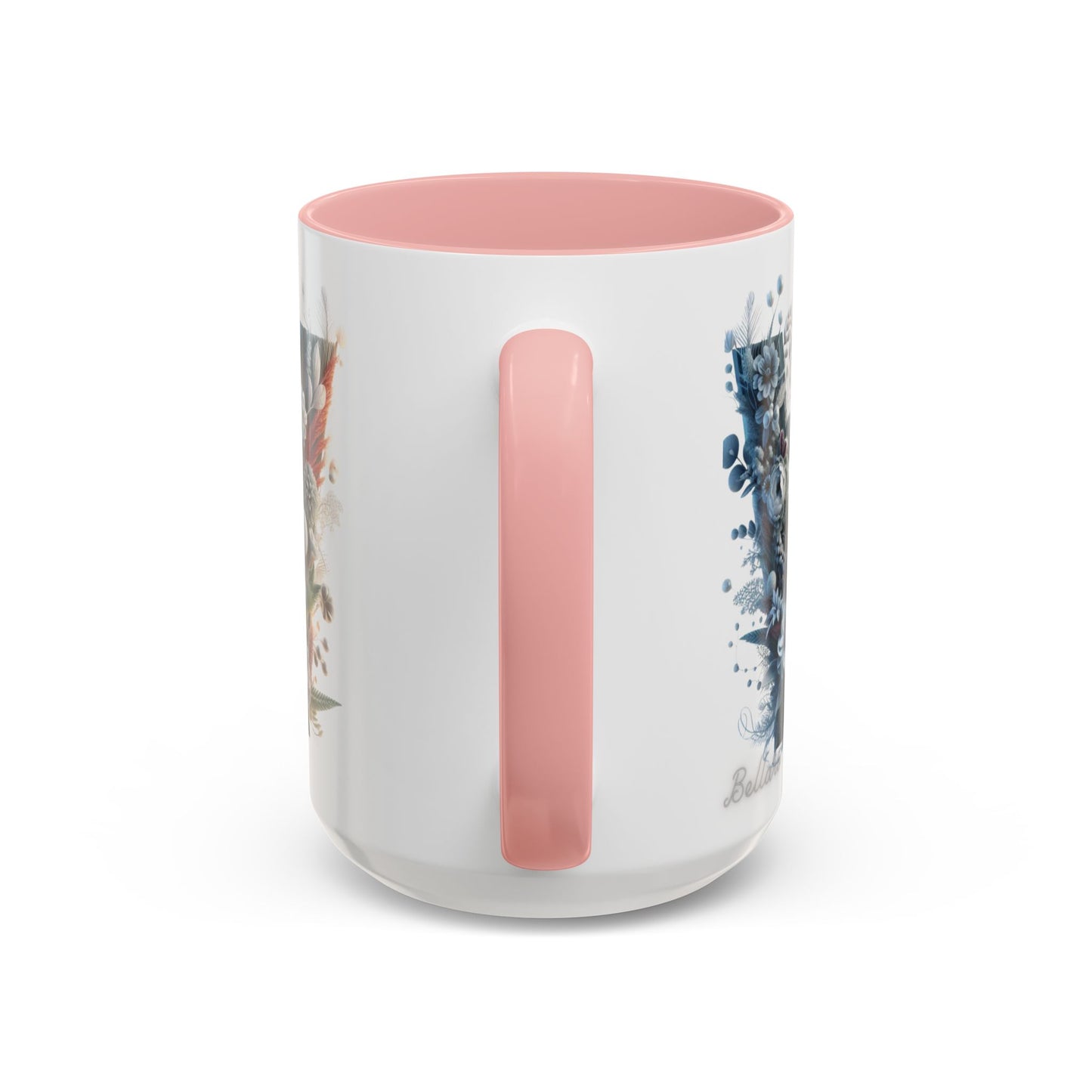 Floral Monogram Letter 'W' Accent Coffee Mug — Decorative Initial Monogram Mug 15oz