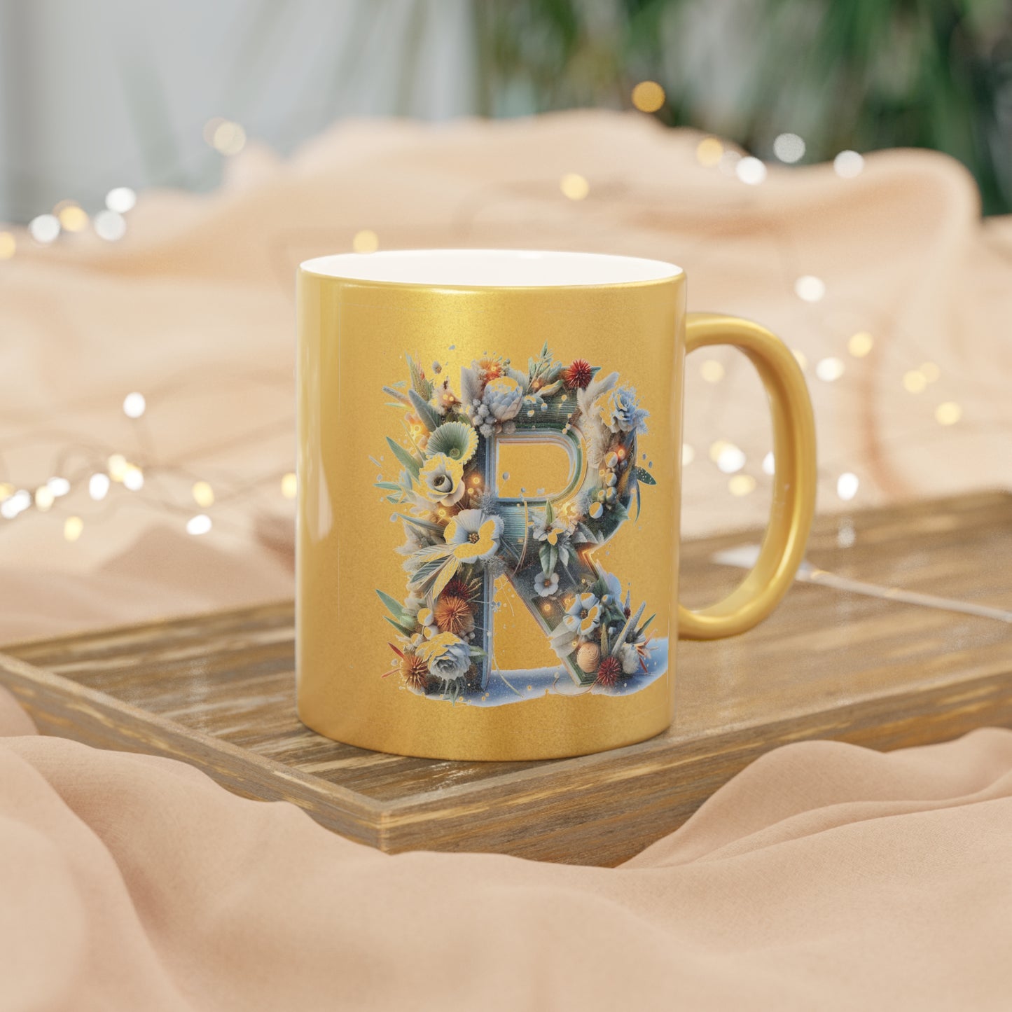Metallic Mug - Personalized Monogram "R" Coffee Mug - 11oz