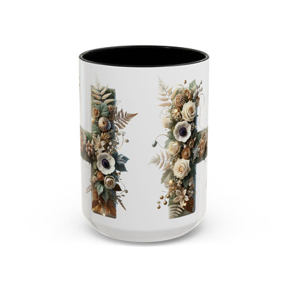 Floral Letter 'H' Accent Coffee Mug — Botanical Monogram Ceramic Mug