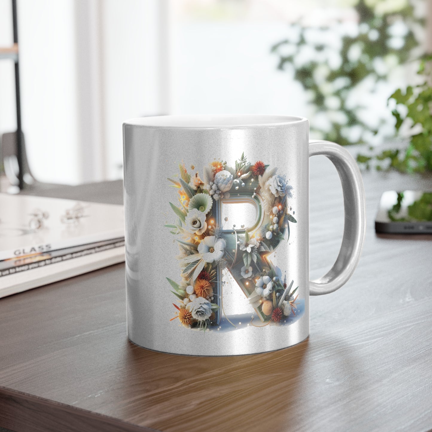 Metallic Mug - Personalized Monogram "R" Coffee Mug - 11oz