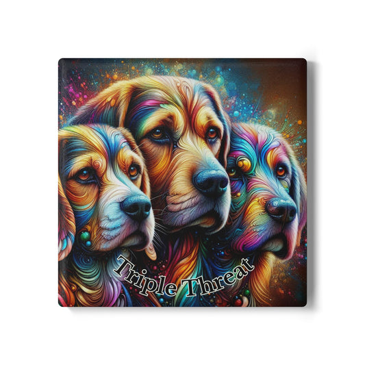 Colorful Trio Dogs Ceramic Coaster — 'Triple Threat' Beagle, Labrador & Rottweiler