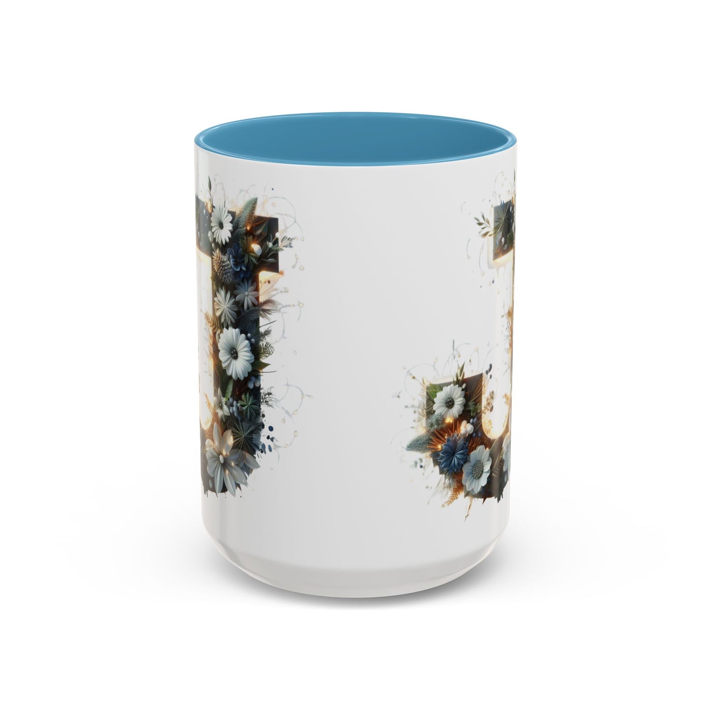 Floral Monogram Coffee Mug — Letter 'J' Accent Mug 15 oz