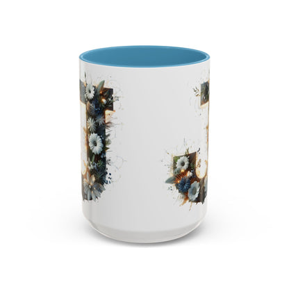Floral Monogram Coffee Mug — Letter 'J' Accent Mug 15 oz