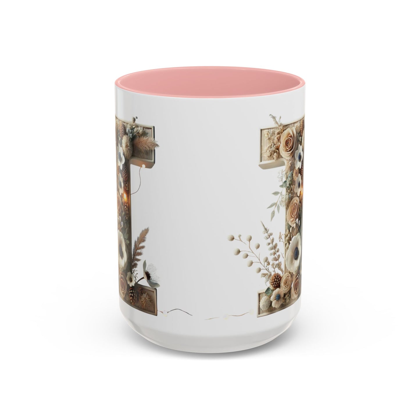 Artistic Letter 'I' Accent Coffee Mug — Rustic Monogram Initial Gift 15oz