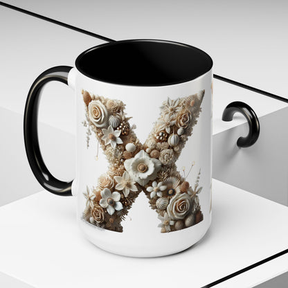 Artistic Letter 'X' Accent Coffee Mug – Neutral Rustic Botanical Initial