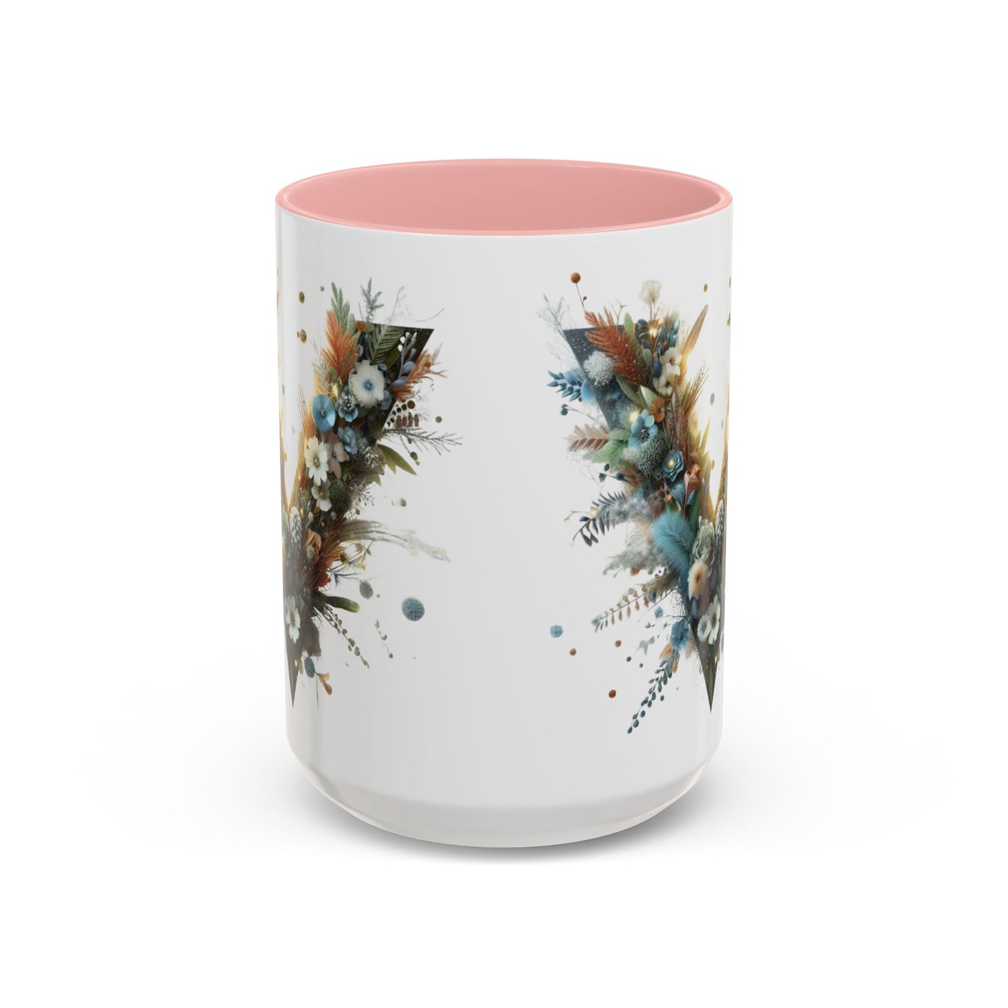 Artistic Letter 'V' Accent Coffee Mug — Botanical Initial Ceramic Mug 15 oz