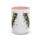 Artistic Letter 'V' Accent Coffee Mug — Botanical Initial Ceramic Mug 15 oz