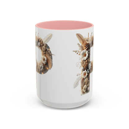 Earthy Letter 'P' Accent Coffee Mug — Botanical Initial Mug 15oz