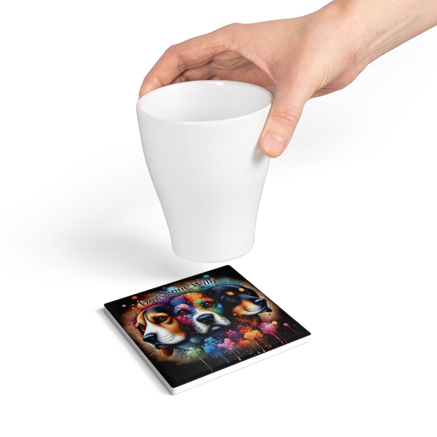 Dogs Gone Wild — Colorful Dog Portrait Ceramic Coaster