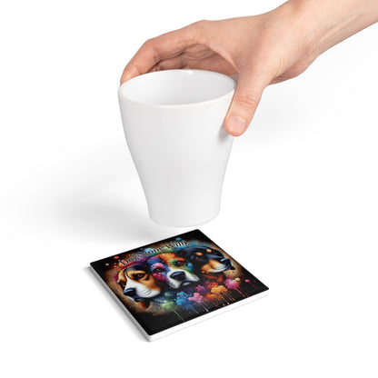 Dogs Gone Wild — Colorful Dog Portrait Ceramic Coaster