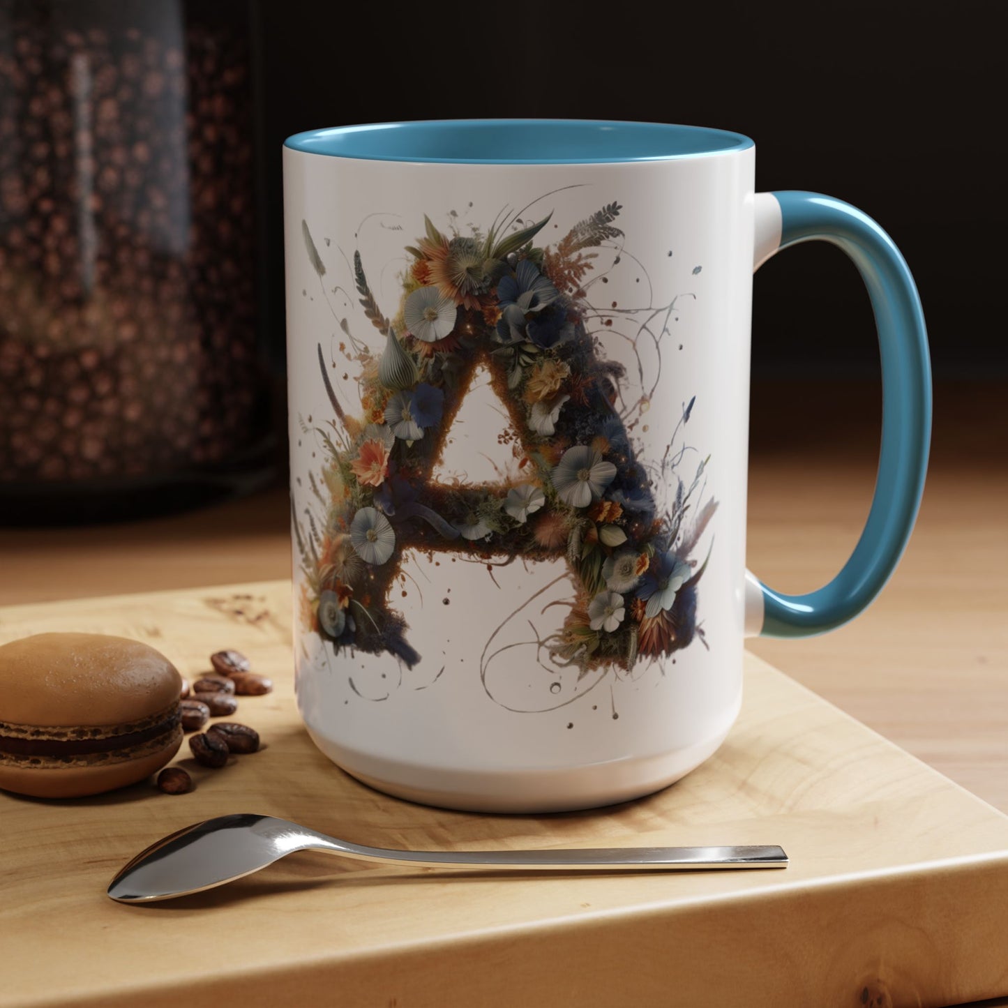 Floral Monogram 'A' Accent Coffee Mug — Artistic Alphabet Initial Gift