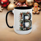 Monogram 'B' Accent Coffee Mug – Floral Holiday Initial 15oz