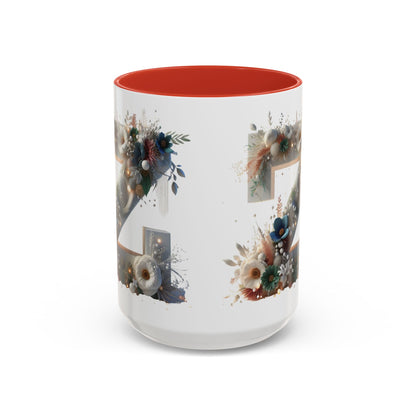 Floral Monogram 'Z' Accent Coffee Mug — 15oz Personalized Initial Mug