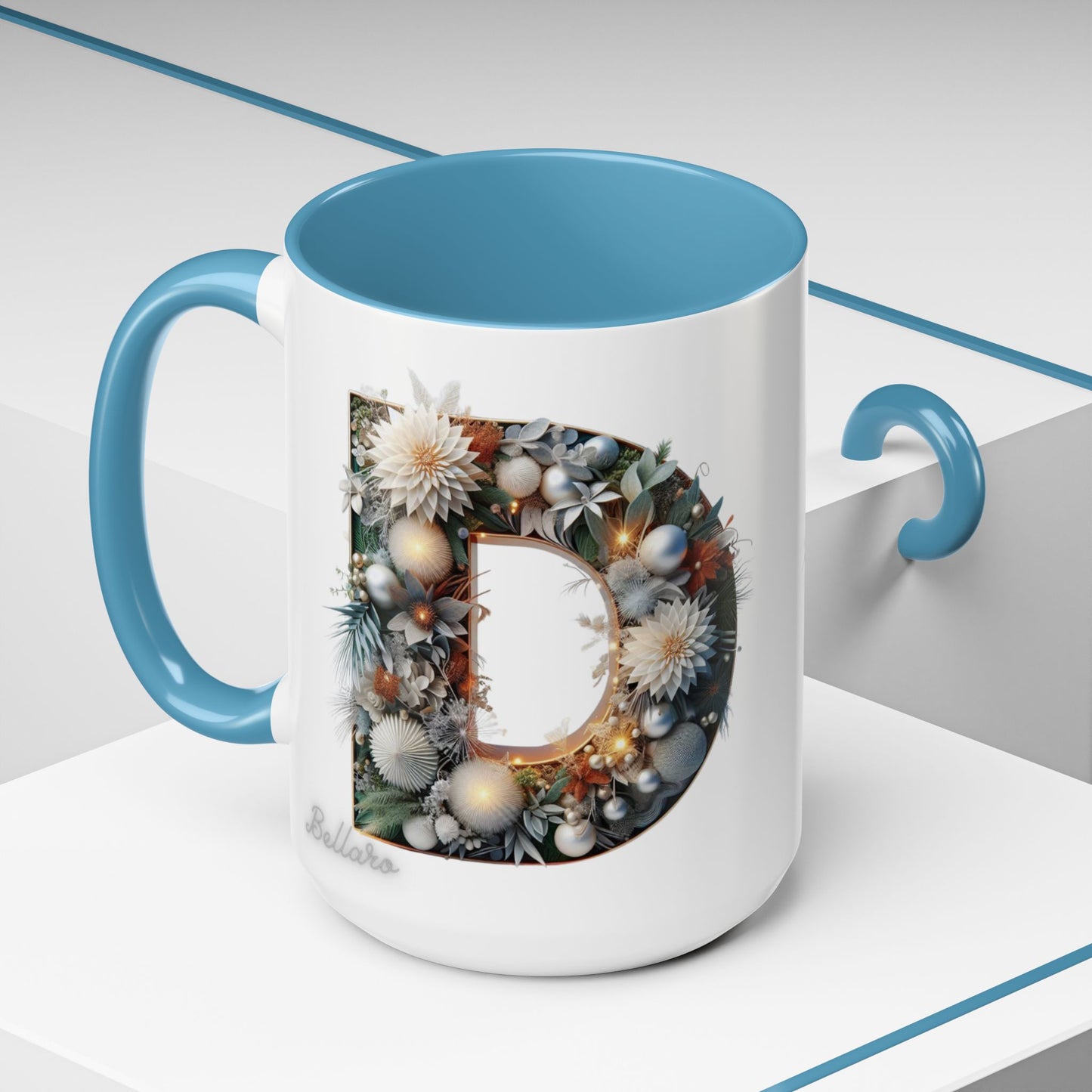 Letter 'D' Initial Coffee Mug — Floral Monogram Accent Mug 15 oz