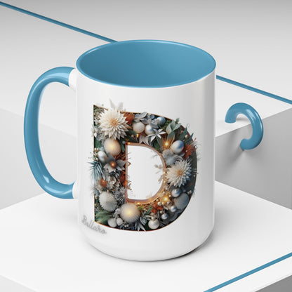 Letter 'D' Initial Coffee Mug — Floral Monogram Accent Mug 15 oz
