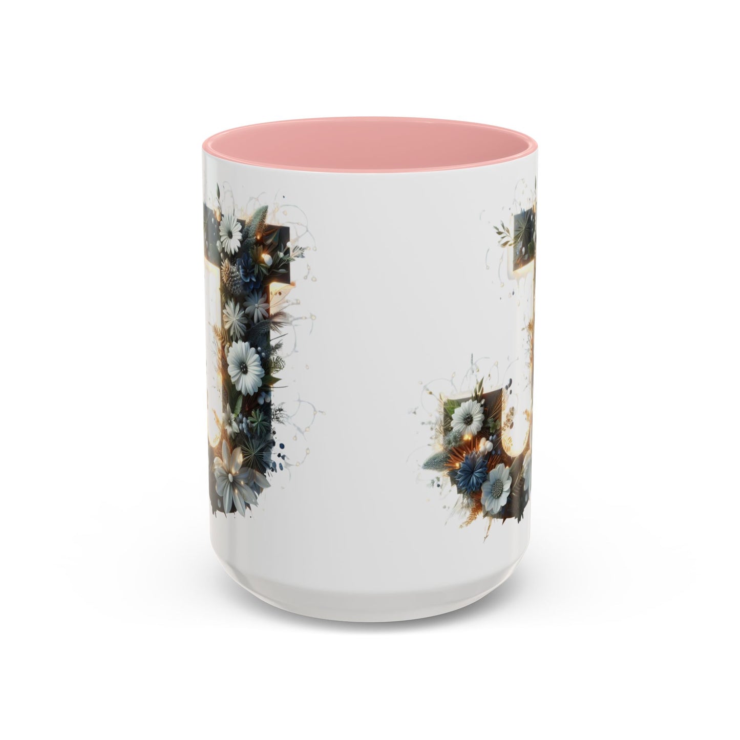 Floral Monogram Coffee Mug — Letter 'J' Accent Mug 15 oz