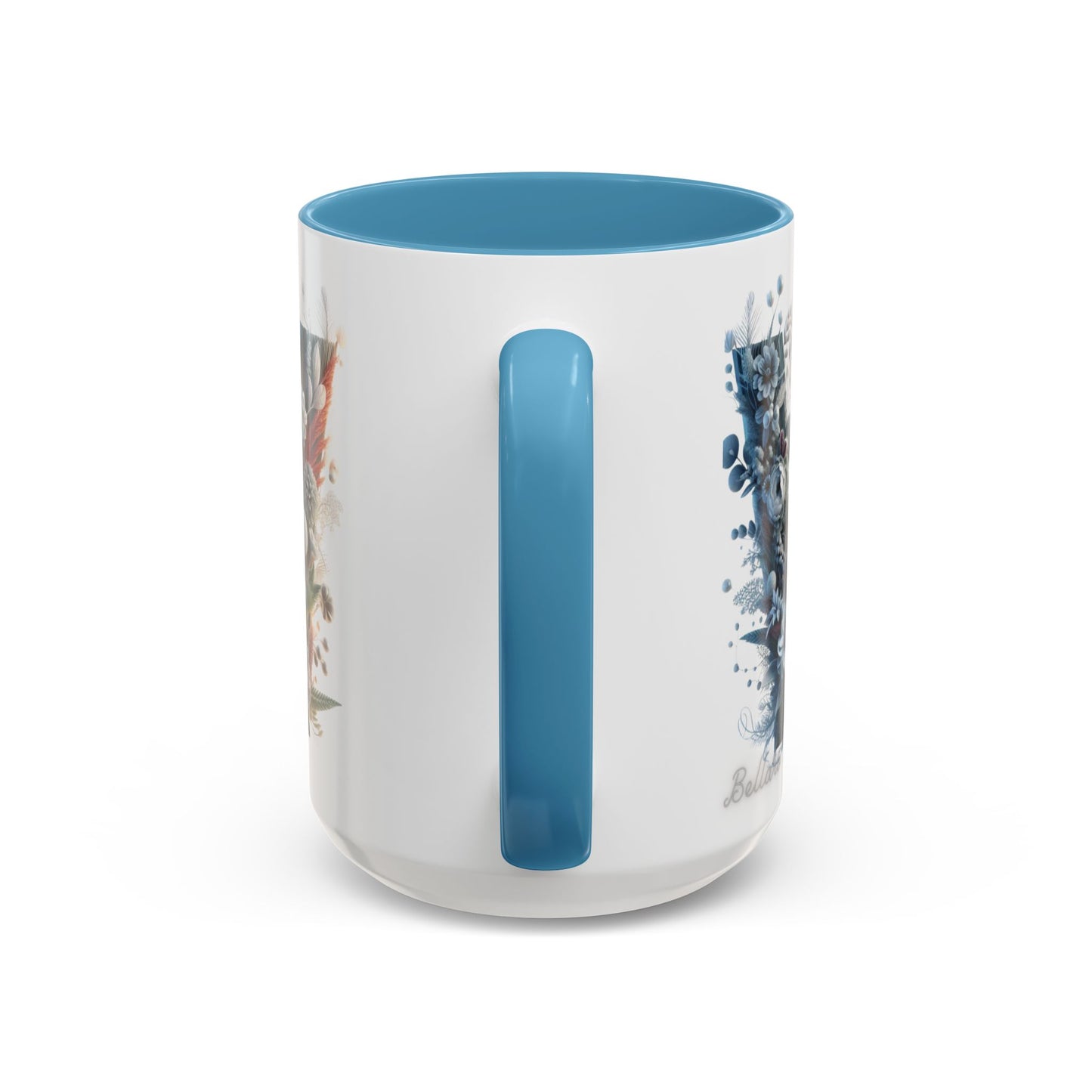 Floral Monogram Letter 'W' Accent Coffee Mug — Decorative Initial Monogram Mug 15oz